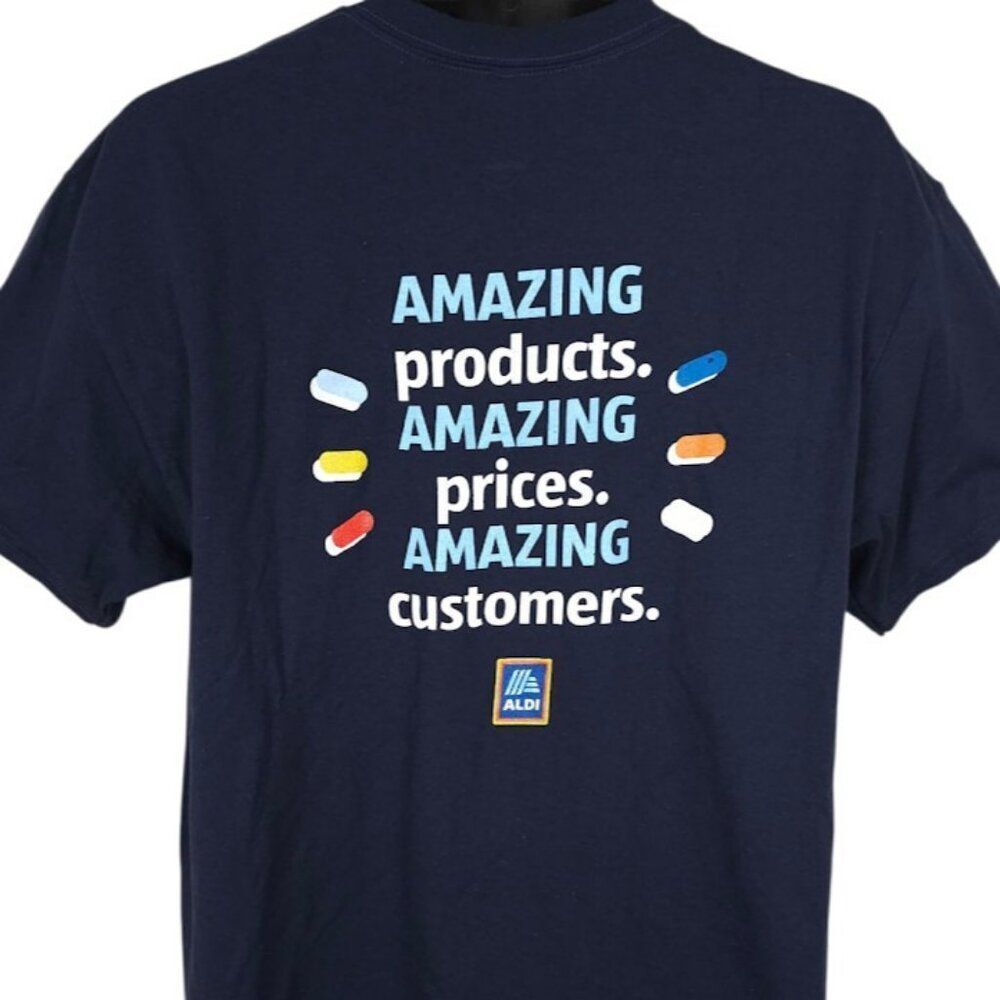 Aldi T Shirt Mens Size Large Blue Amazing Shopping Grocery Store